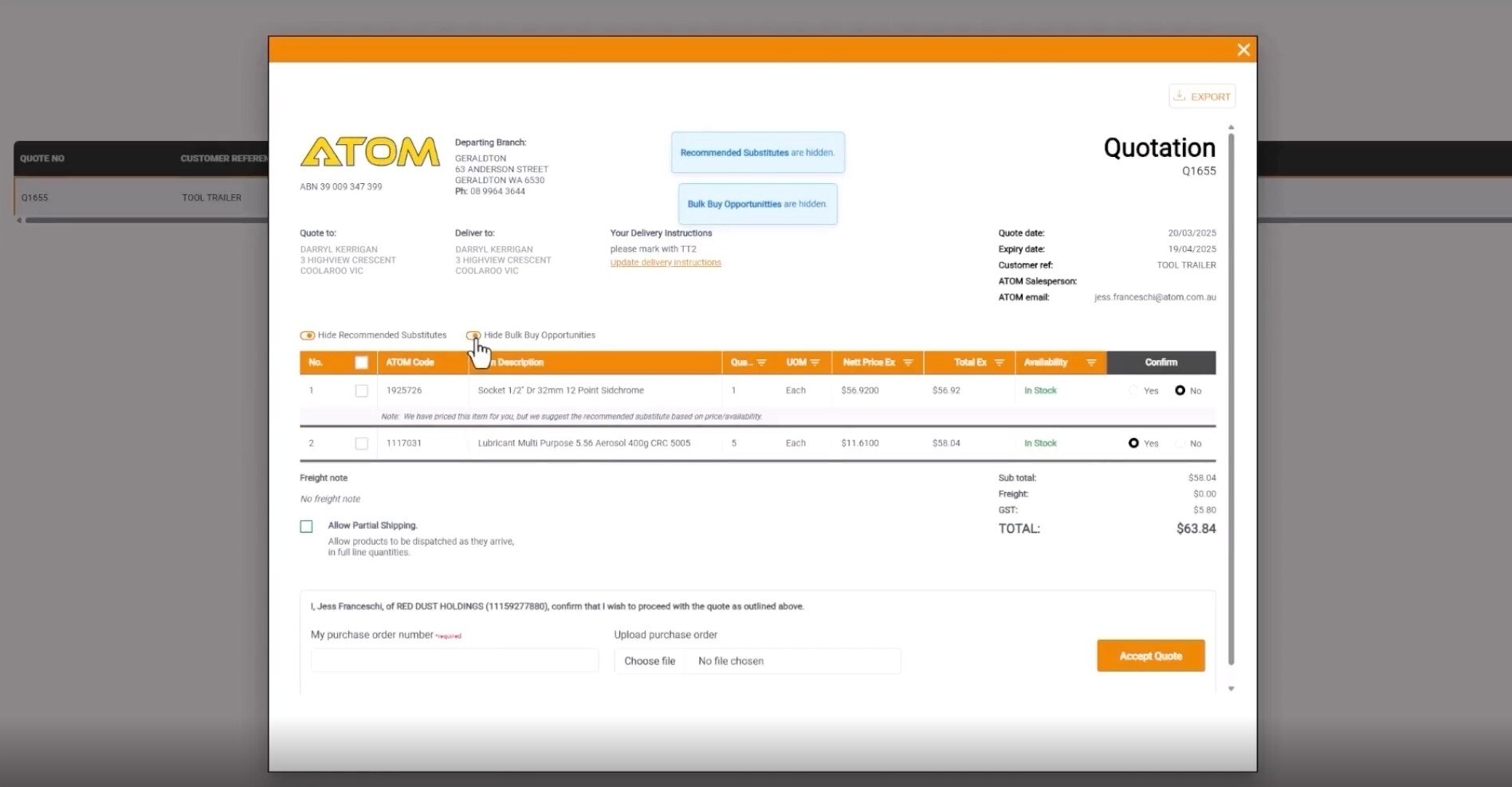 Hide Reccomended Substitutes and Bulk Buy